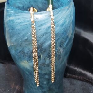 Elegant 4" Gold Chain Diamond Drop Earrings